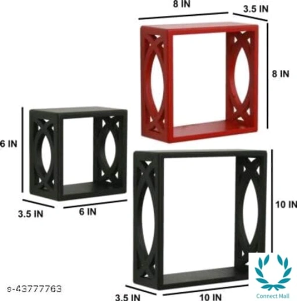 Unique Wall Shelves - LXHXB: 28X28X12 cm, Red Black, Wooden, NO. of S helves :-3